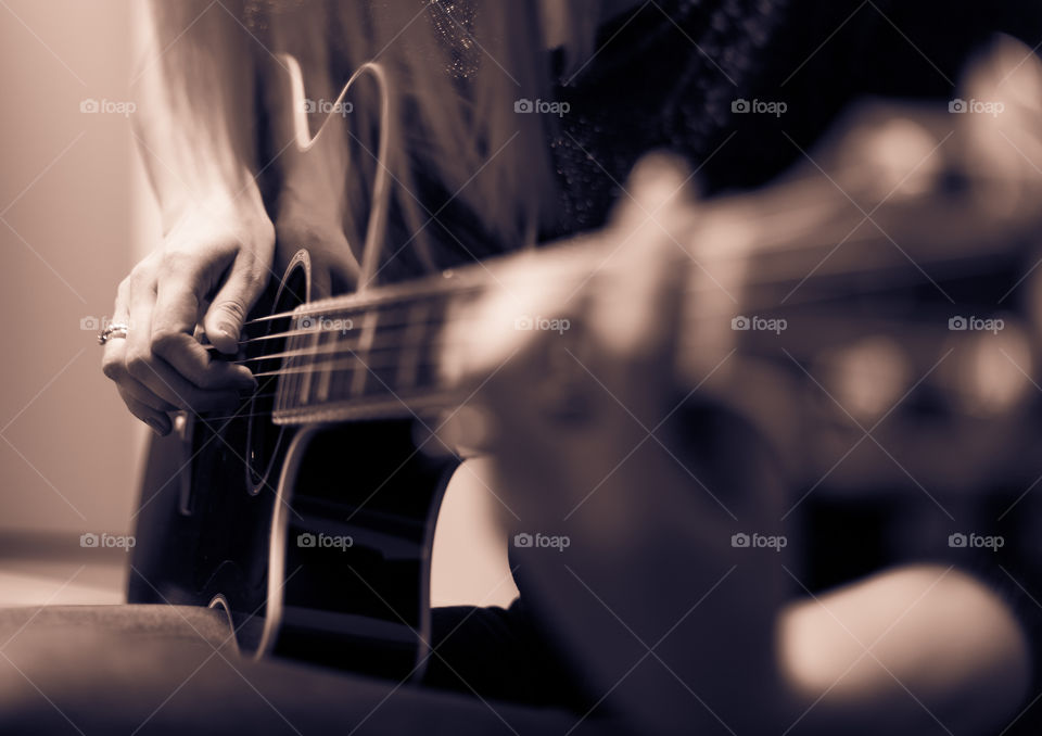 Guitar, Monochrome, People, Music, Woman