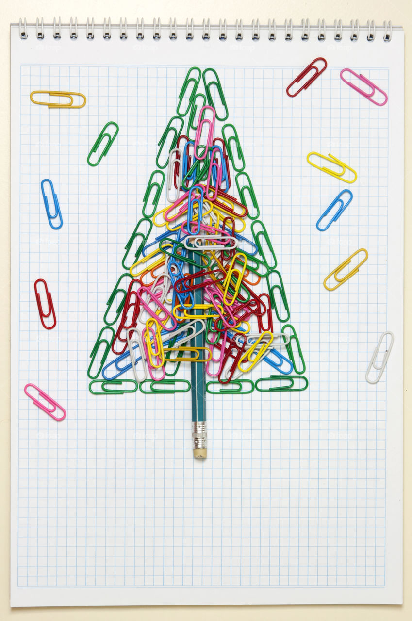 Christmas tree made of colored clips