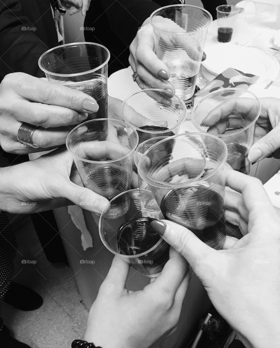 Cheers, Women and Drinks, B&W Photo 