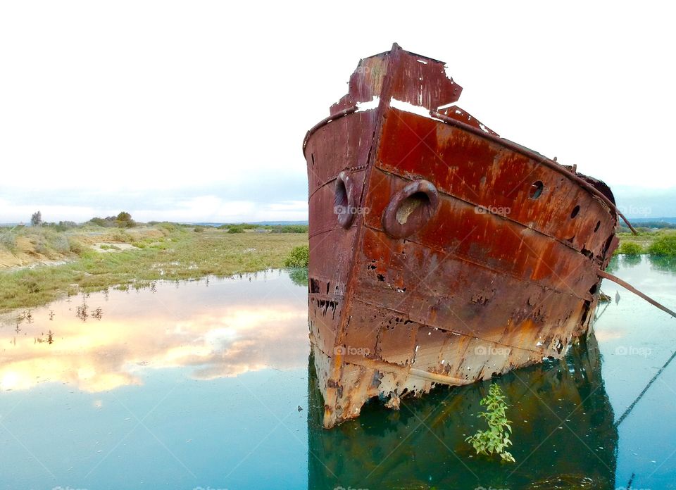 The Excelsior shipwreck. The rusting hulk of the steel hulled 1897 steamer. 