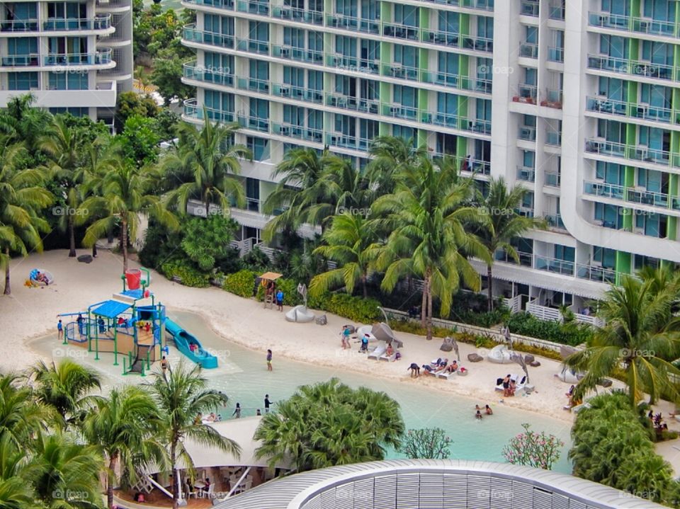 Man-made beach in the city