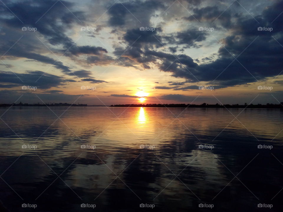 stunning sunset on the great Russian river Volga.