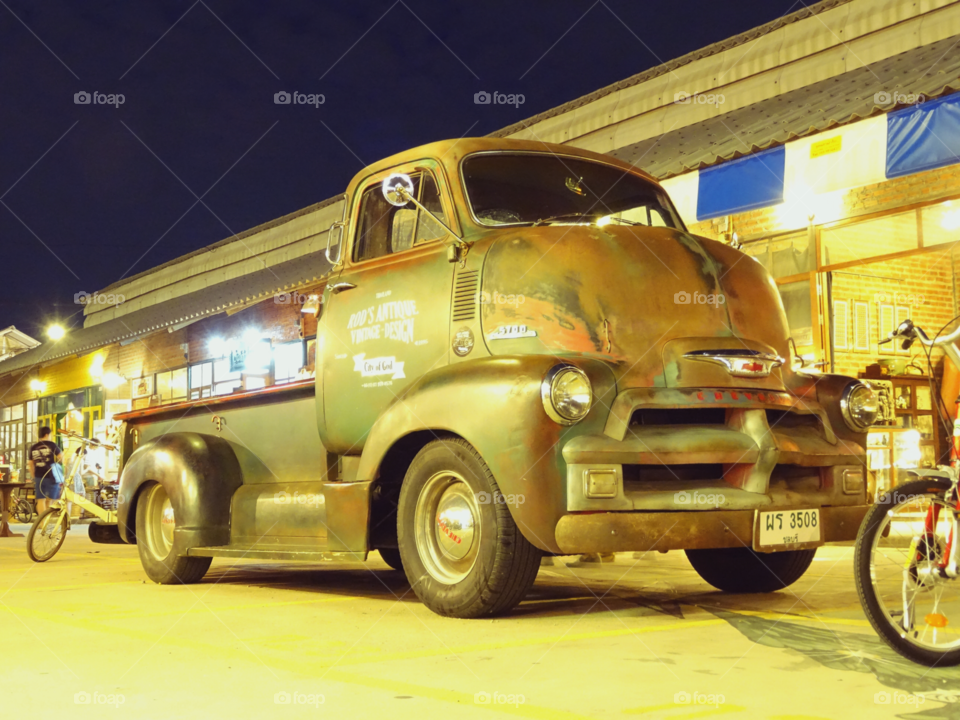 old car. old car in night market walking street ,bangkok thailand