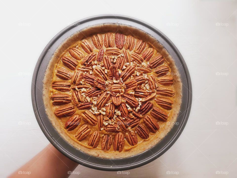 Vegan pecan pumpkin pie