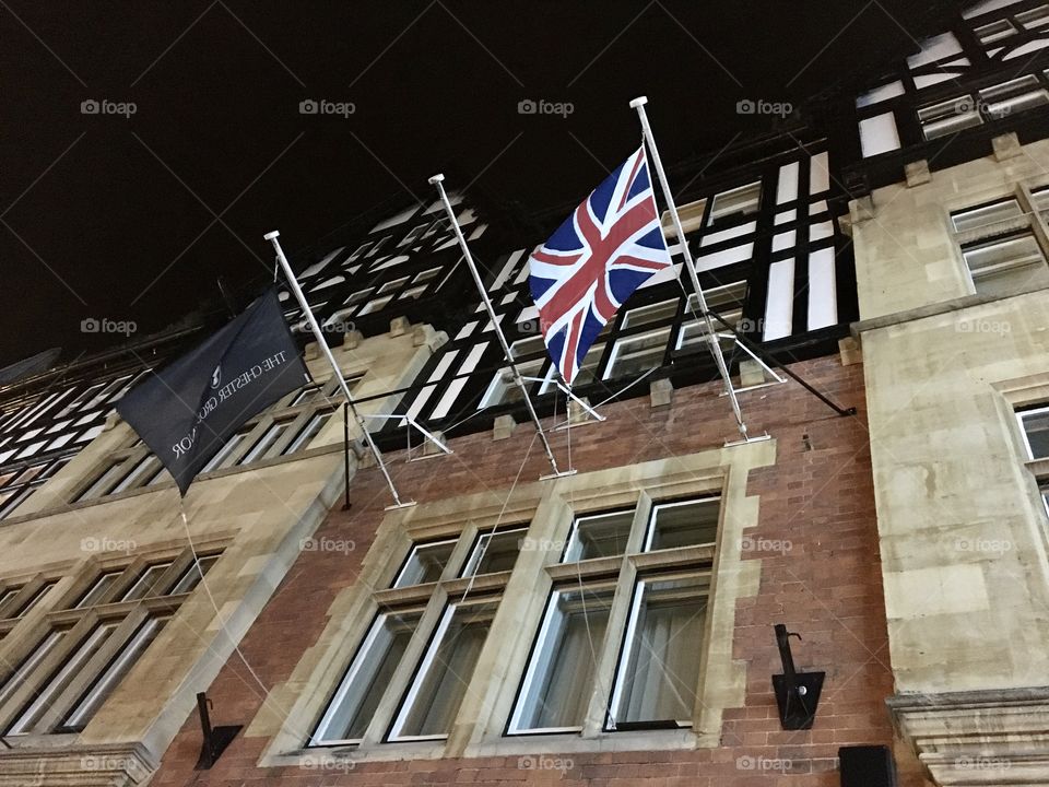 Union Jack Flag on a Hotel in Chester UK 2019 