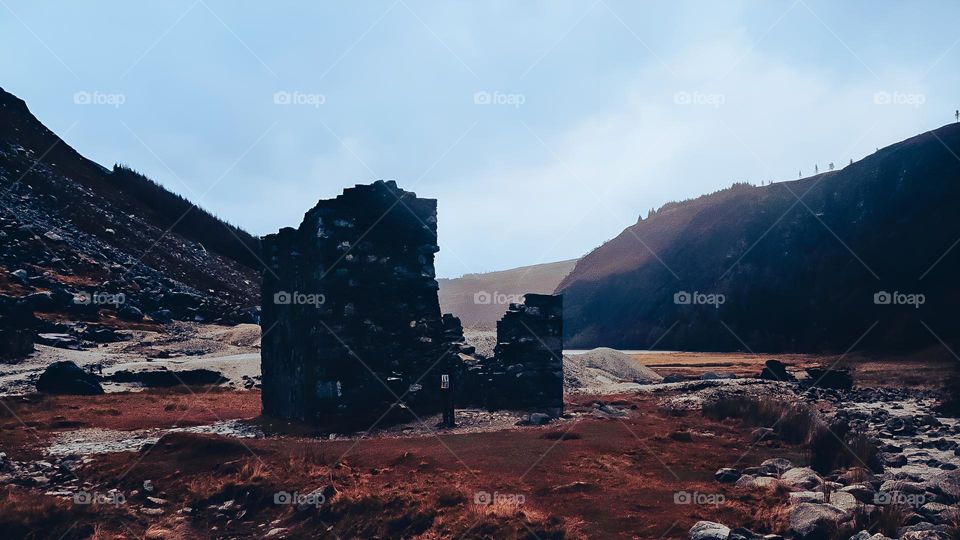 ruin in the middle of twin lake glendalough