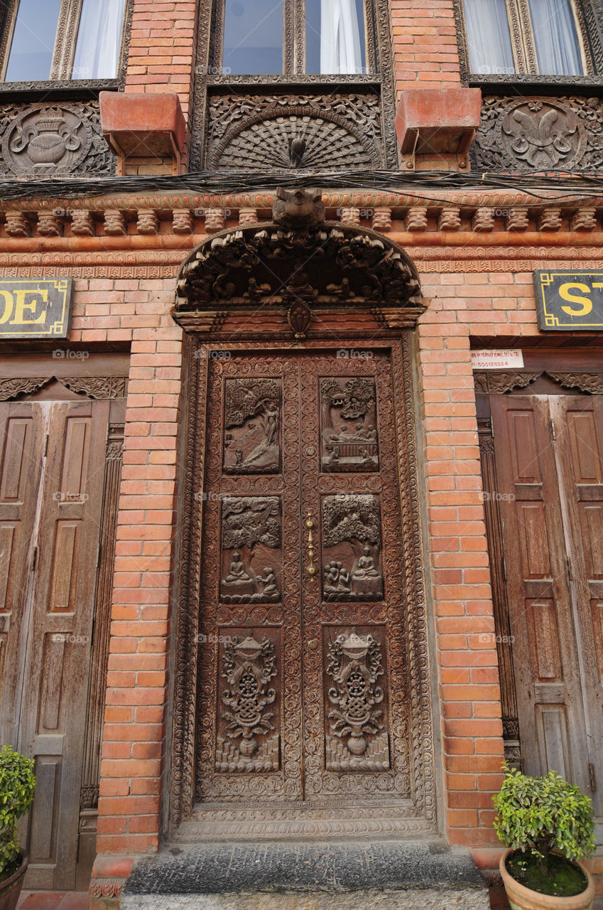 doors temple ancient kathmandu by g5joseph