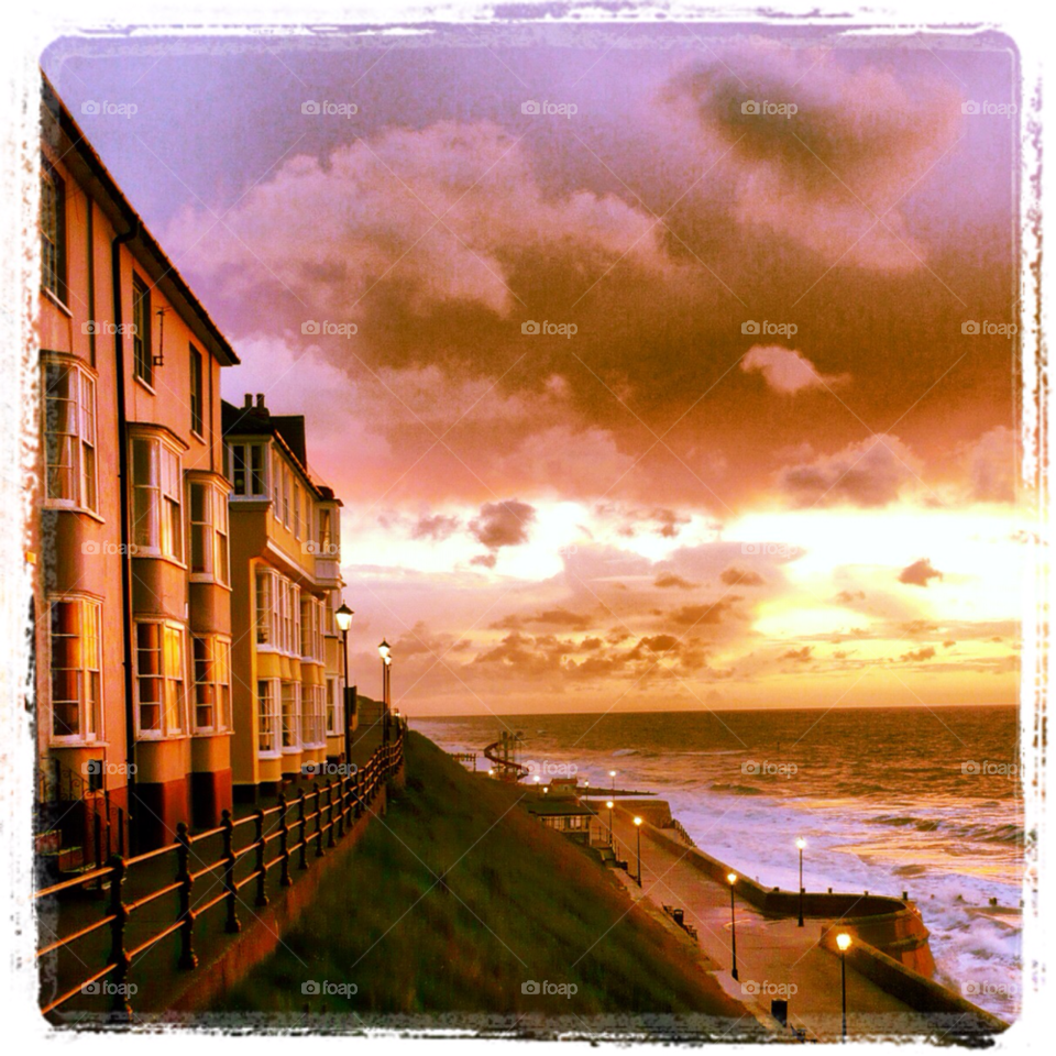 sunset clouds pier cromer by moviemaniacuk