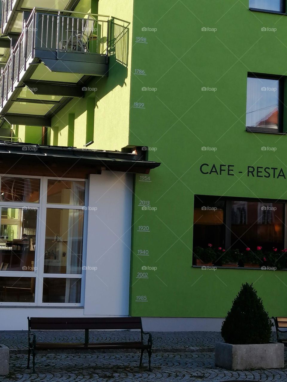 Cafeteria wall in Germany | Levels as far as the river water has reached