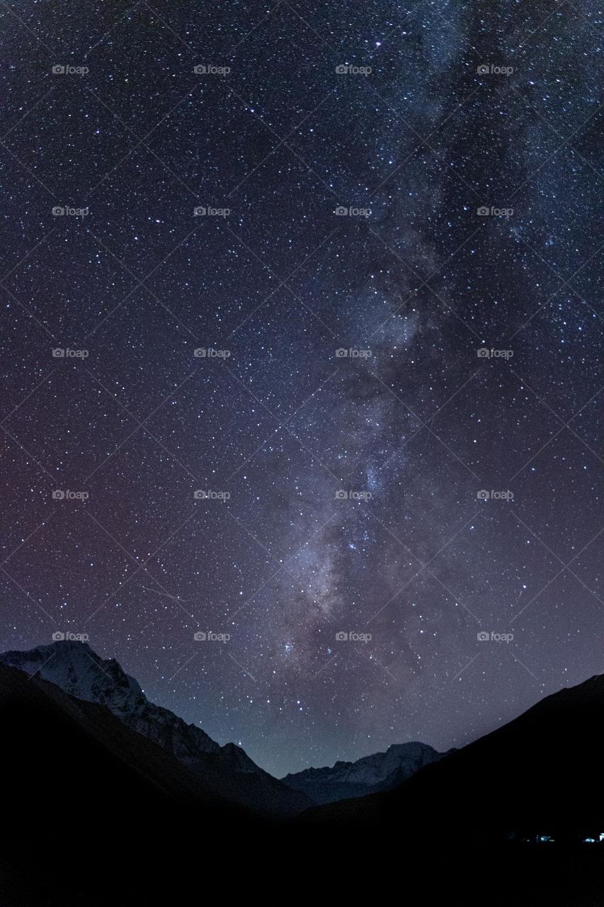 The milky way seen from the Himalayas, Dingobche village