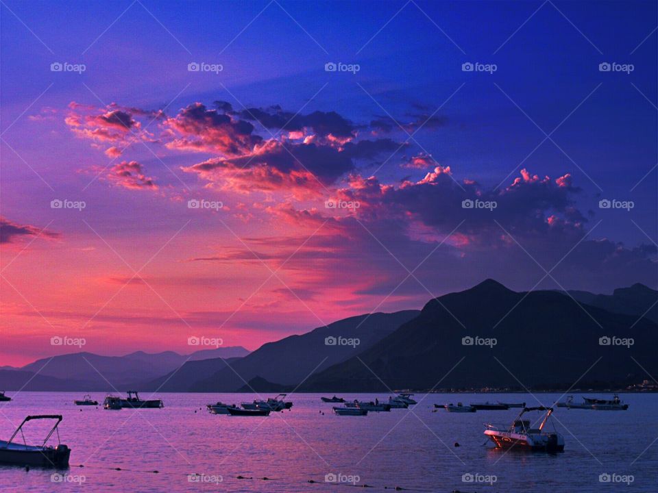 Purple clouds  after the  Sunset over Praia ( Italy ).