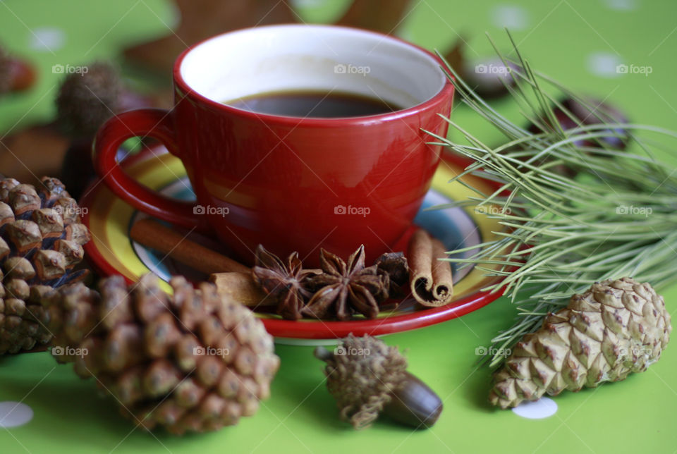 Coffee time, autumn decoration