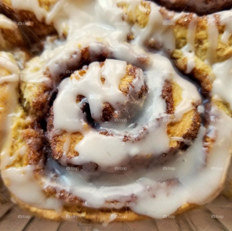 Homemade Cinnamon Roll Macro Shot