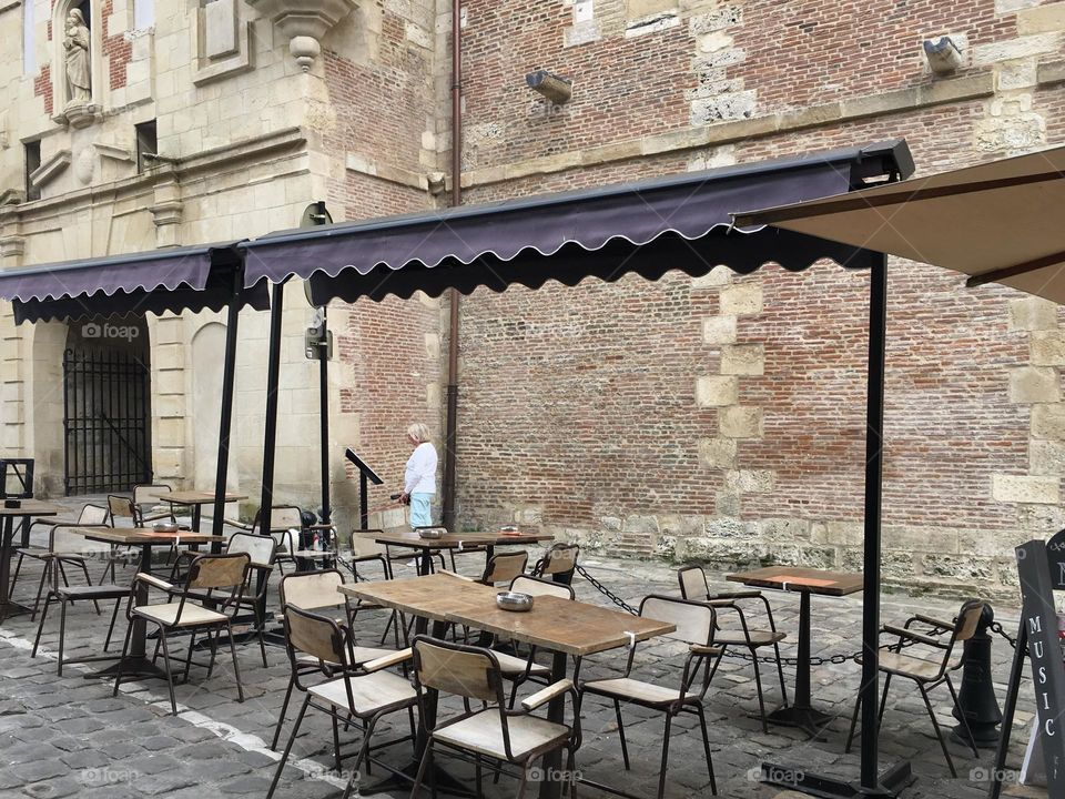 Outside tables on sidewalk 