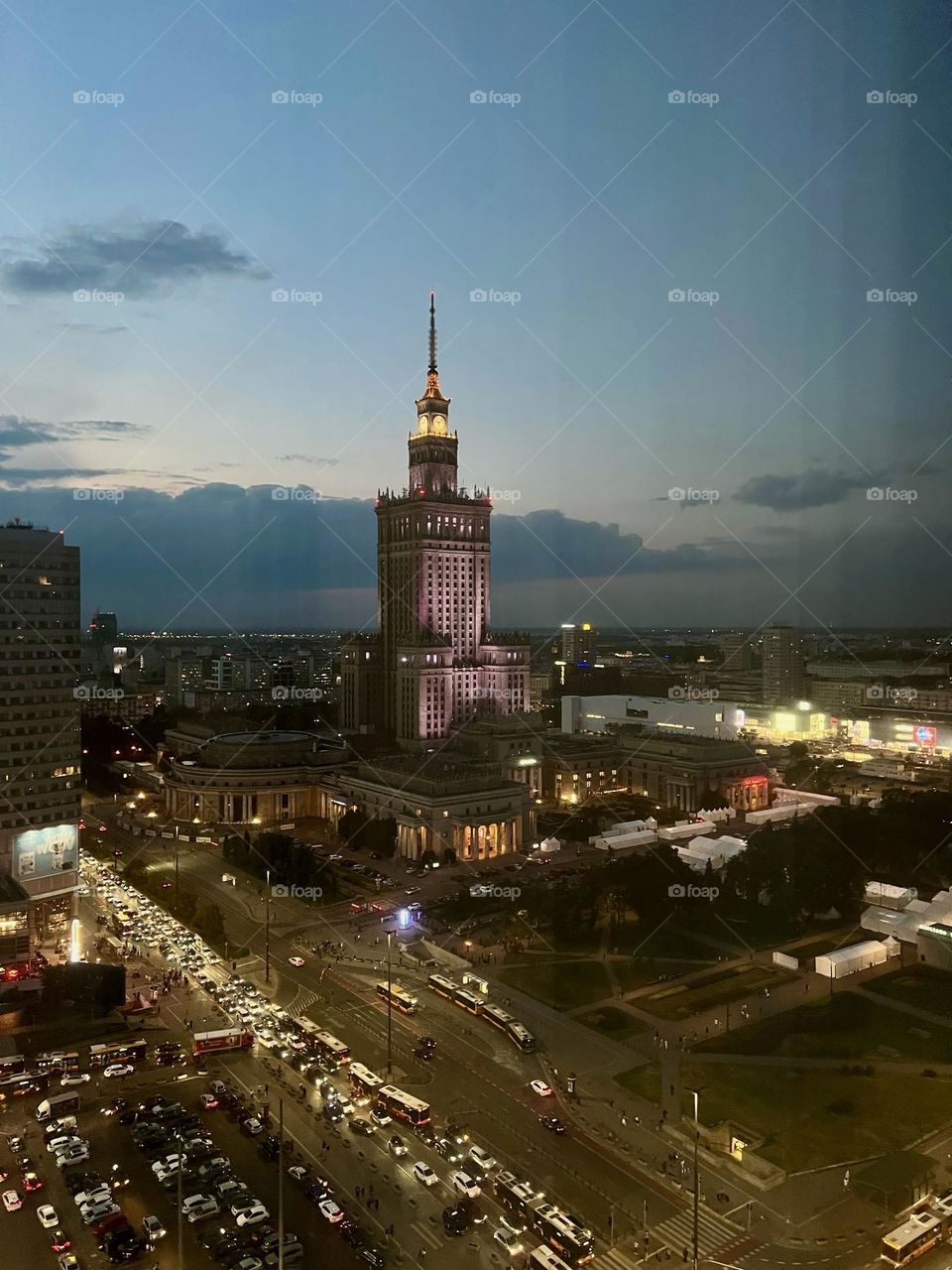 Cozy atmosphere in the center of Warsaw in the evening