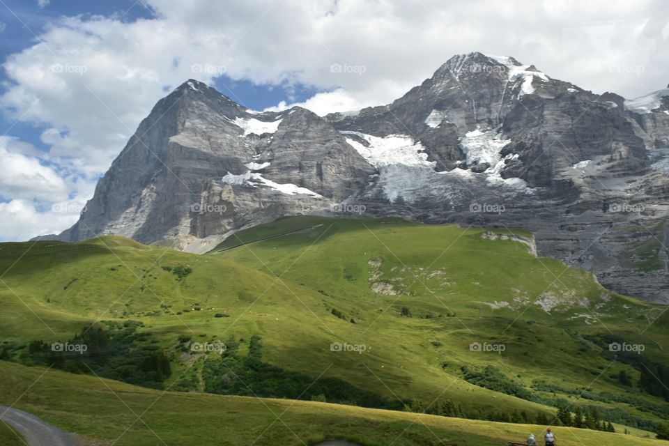 Glacier amongst valleys in the Swiss Alps