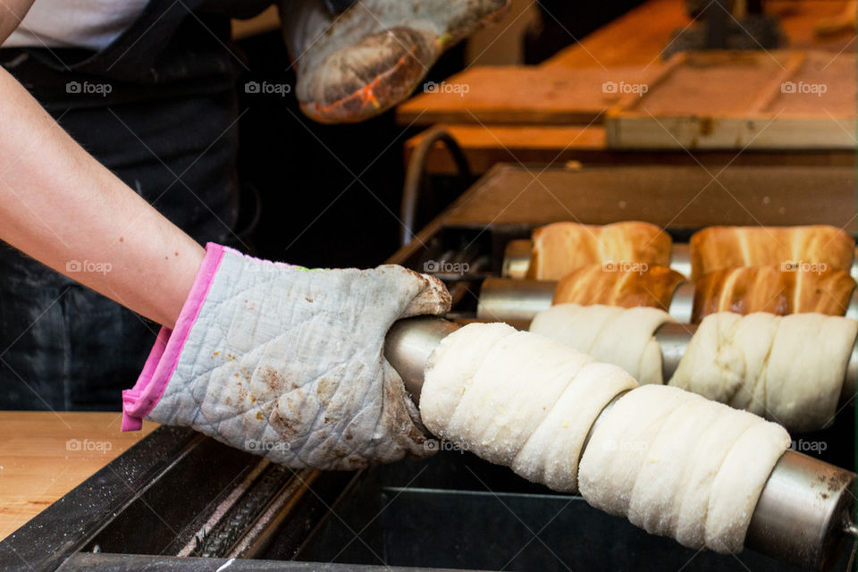 Woman making trdelniks