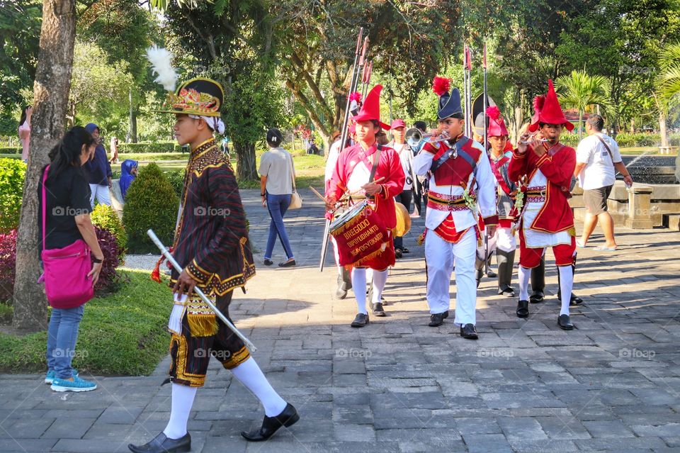 Reenactor of old fashioned soldiers of the Jogjakarta kingdom