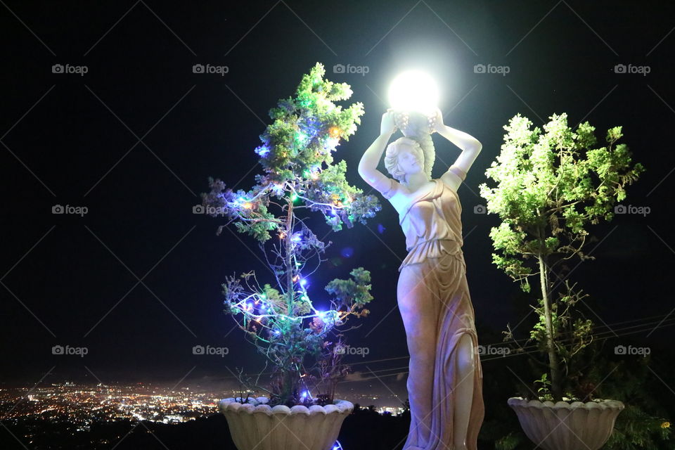 The evening sky and the city lights