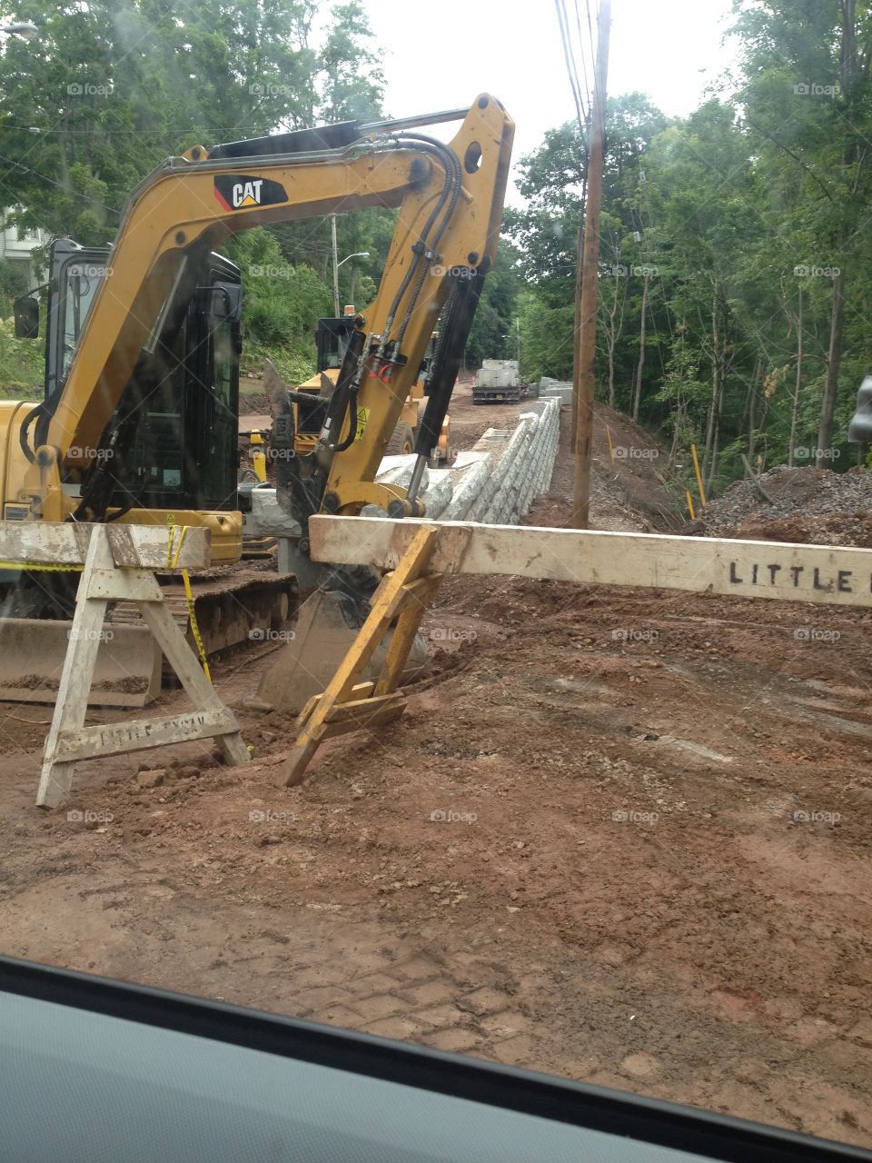 Construction site, backhoe.
