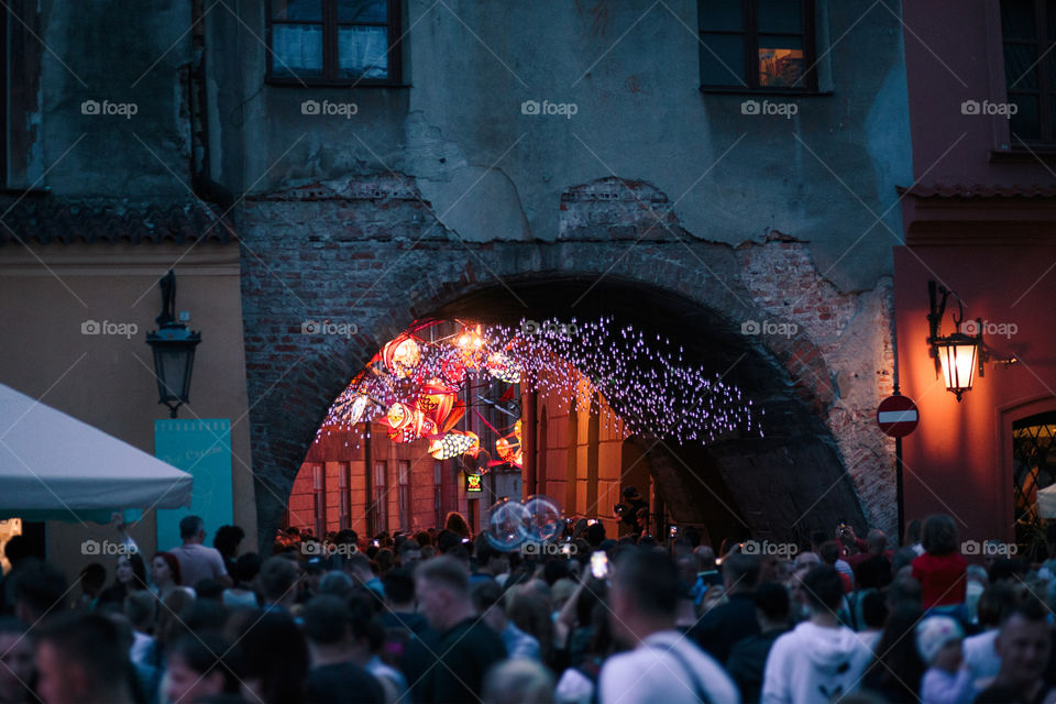 Old town in Lublin. People spending evening in downtown