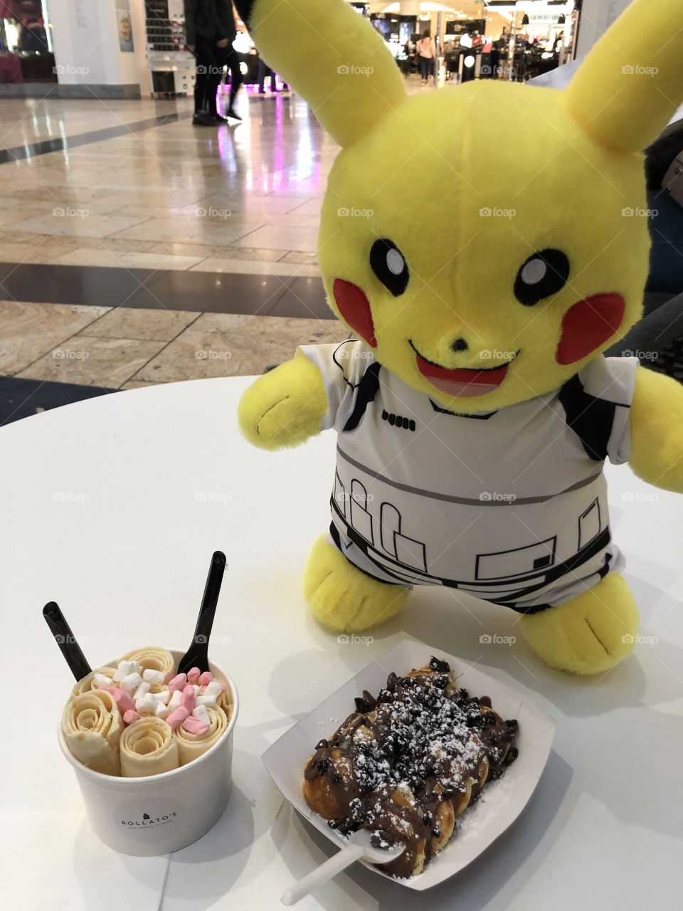 Sweet treat ( hand-made ice-cream, Dutch pancakes with Nutella) in a company of Pikachu 