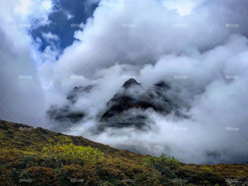 The epitome of fresh mountain air. It is amazing just how fast the clouds arrive in the Himalayas. Photo taken on the Dhaulagiri Circuit Trek in Nepal.