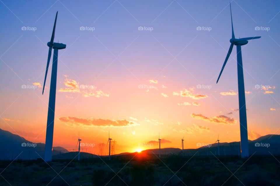 windy sunset . taken in Palm springs as the sun set on the windmills
