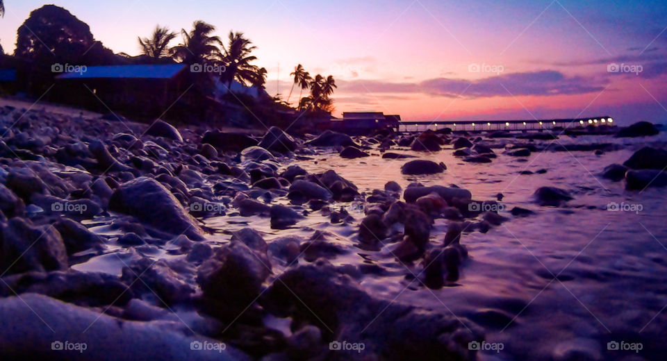 Scenic view of a morning light in Tioman Island, Malaysia, seashore lighting, dead coral background