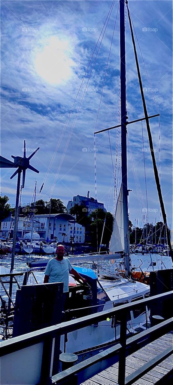 This is a large sailboat here for the “Hanse Sail”, a big annual regatta in “Rostock” by the “Baltic Sea” in former “East Germany”. Sailboat enthusiasts from all around the World come to be part of this show. 2023. Hypnotic Productions