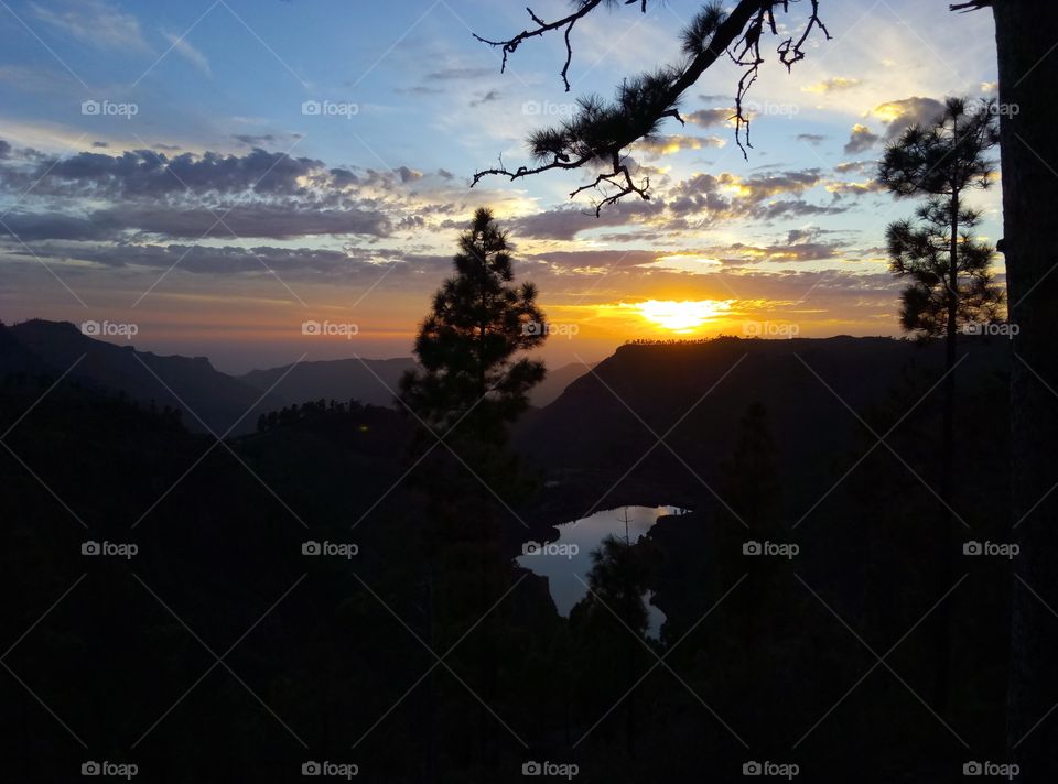 Sunset, Landscape, Mountain, Dawn, Tree