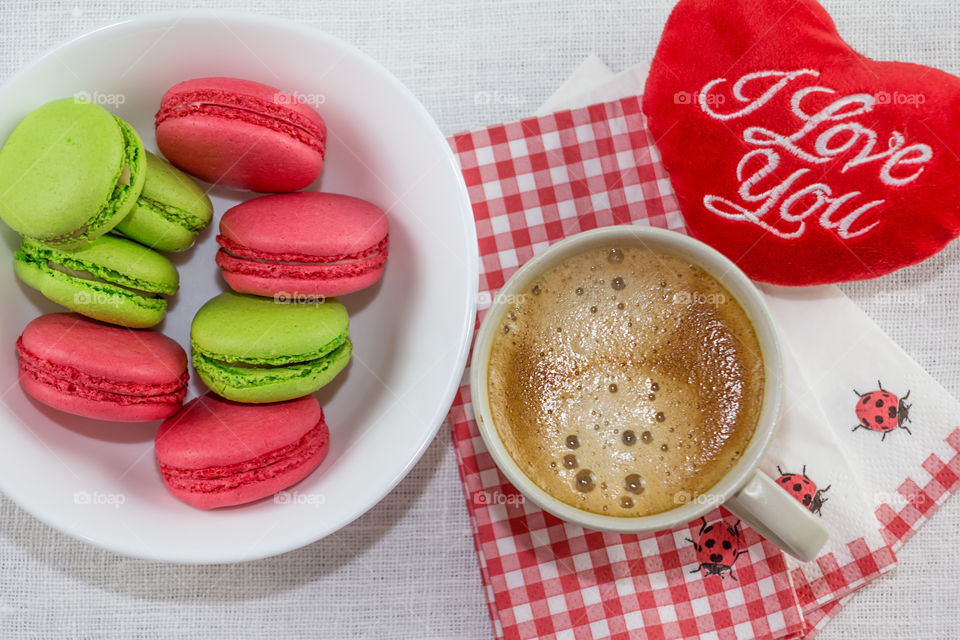 macaroons and a cup of coffee