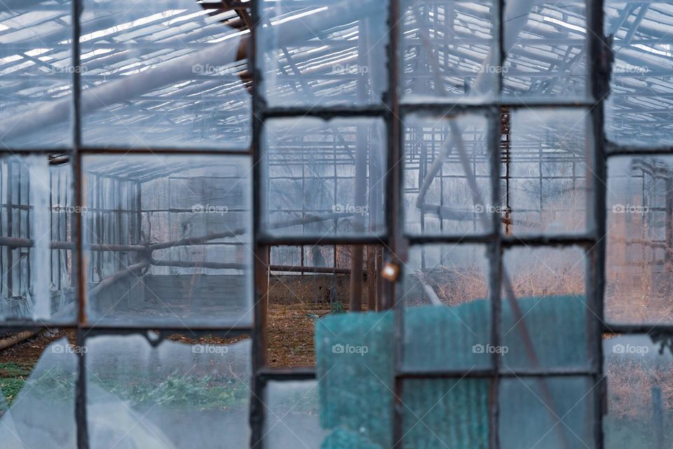 Geometrical patterns of an abandoned glasshouse in Tbilisi, Georgia.
