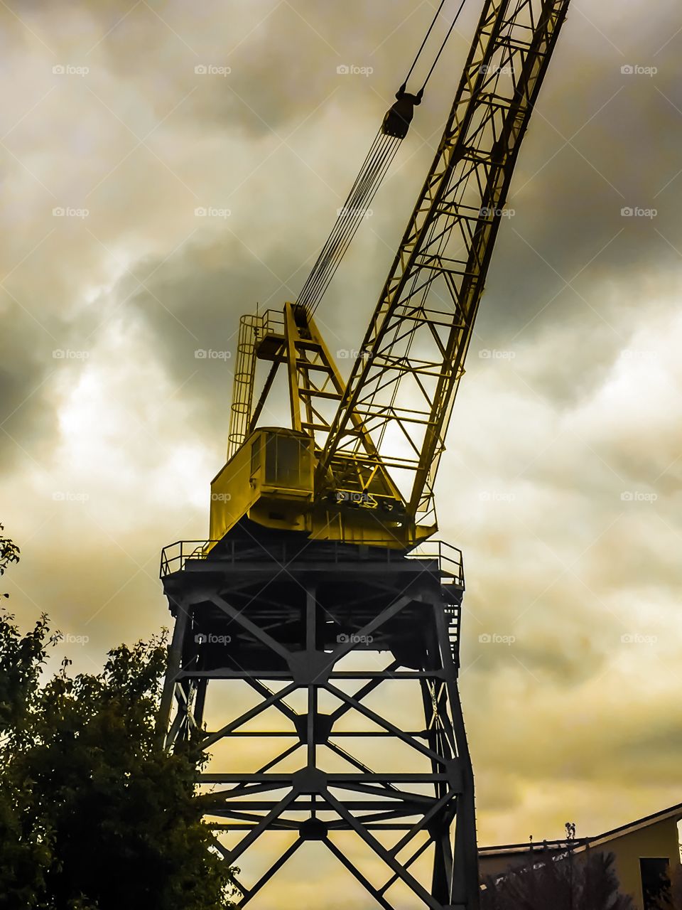 Crane for observation near the shipyards at all drake Quay in North Vancouver, British Columbia 