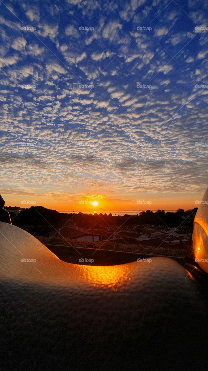 Beautiful morning with the sun lighting the motorcycle seat