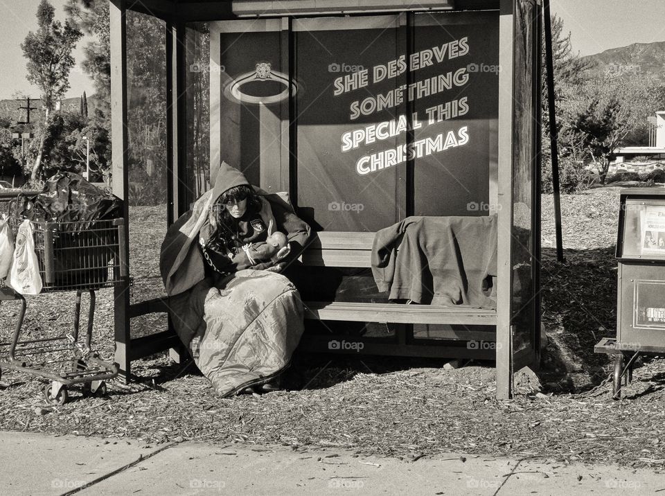 Homeless Mother And Child. Tragic Poverty in America