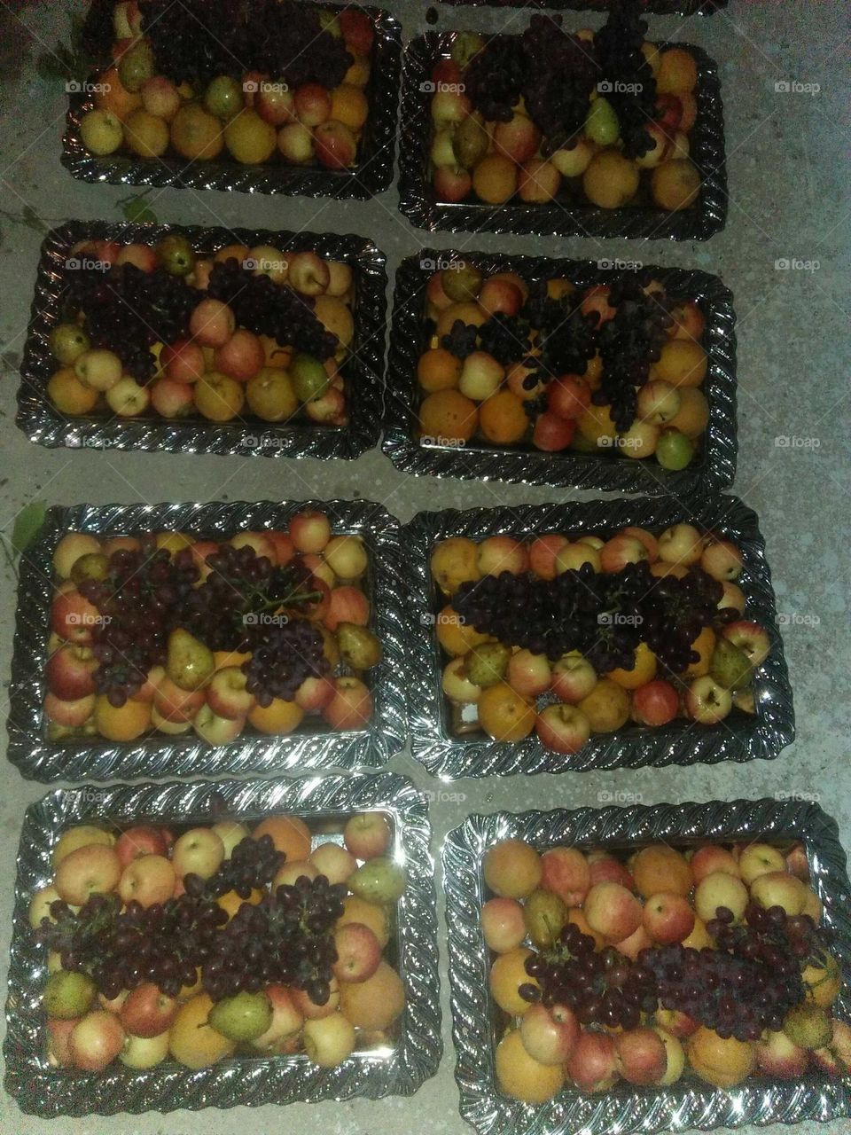 Various plates of fruits