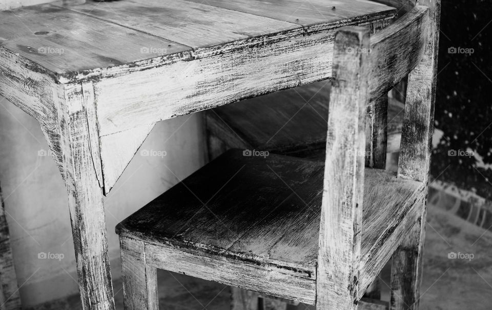 Black and white table with chair.