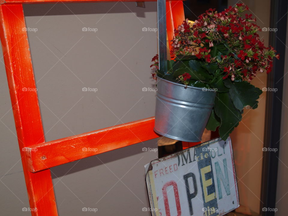 Bouquet of flowers on a ladder