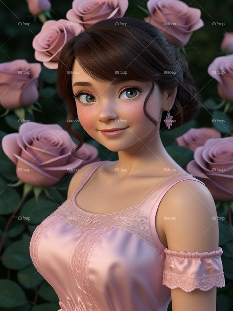 Beautiful girl with pink roses