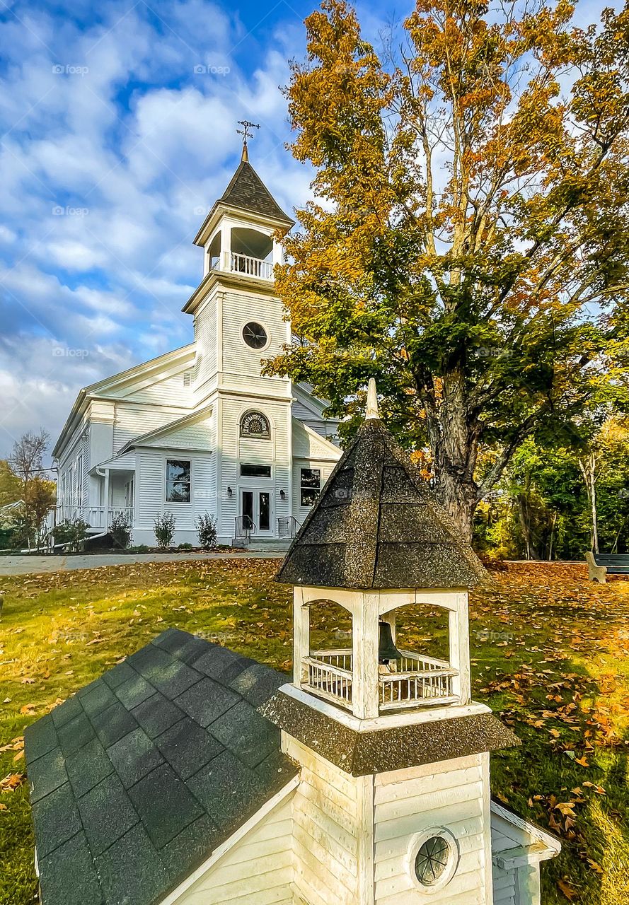 “Big church.  Little church.” Overlooking a scale model of church in Jefferson, Maine in Autumn.