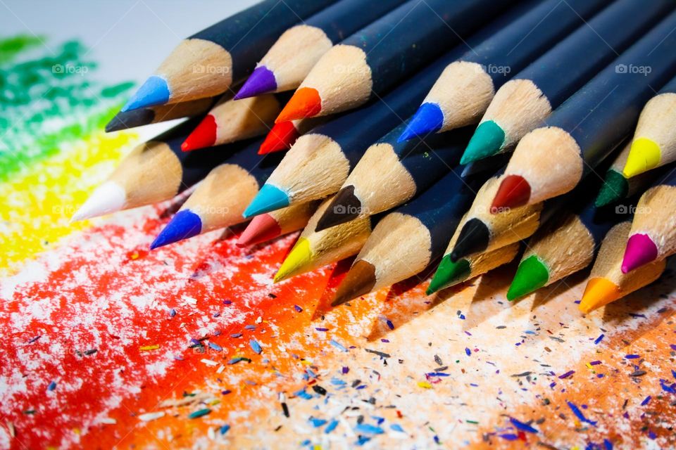 colour pencils on a multicolour background