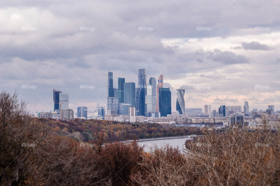 Moscow city from the view point in a nasty day 
