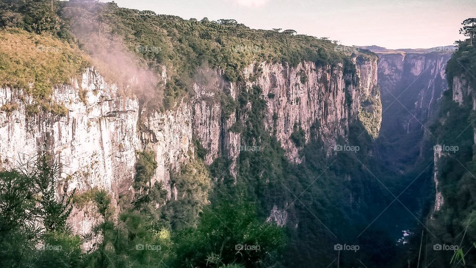 Itaimbezinho Canyon in southern Brazil: The biggest and most famous canyon, Itaimbezinho, which in Tupi-Guarani means "cut stone". These are walls that reach more than 700 meters in height.