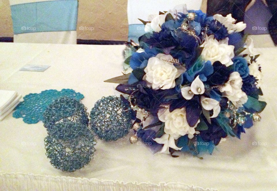 Beautiful wedding bouquet in blue