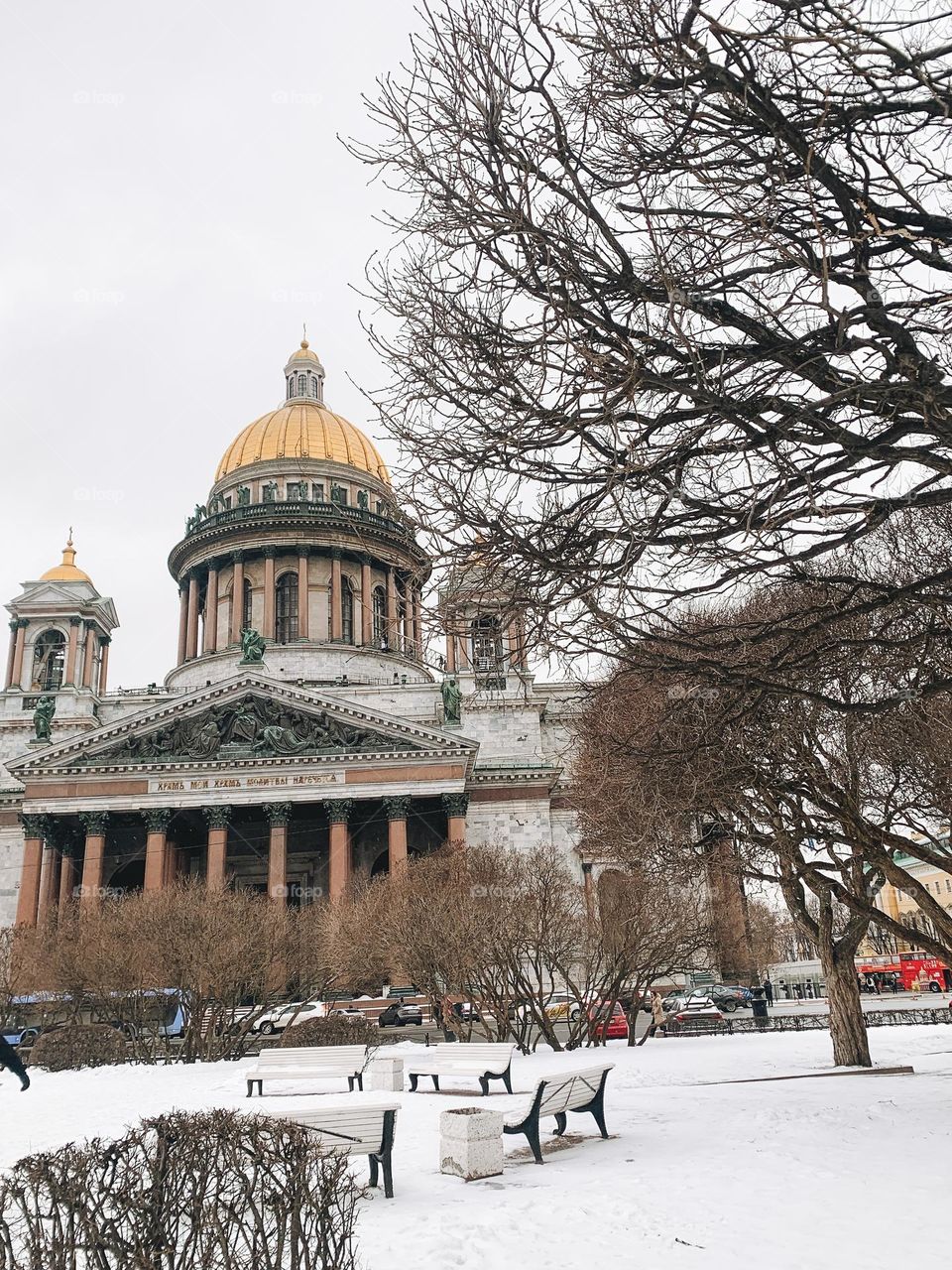 View of St. Isaac's Cathedral in St. Petersburg in winter