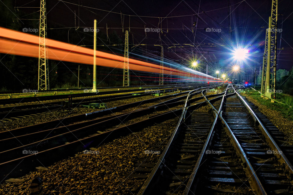 Light trails over railway track