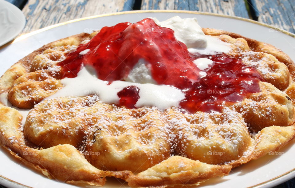 Delicious waffle with jam - mmmmm!