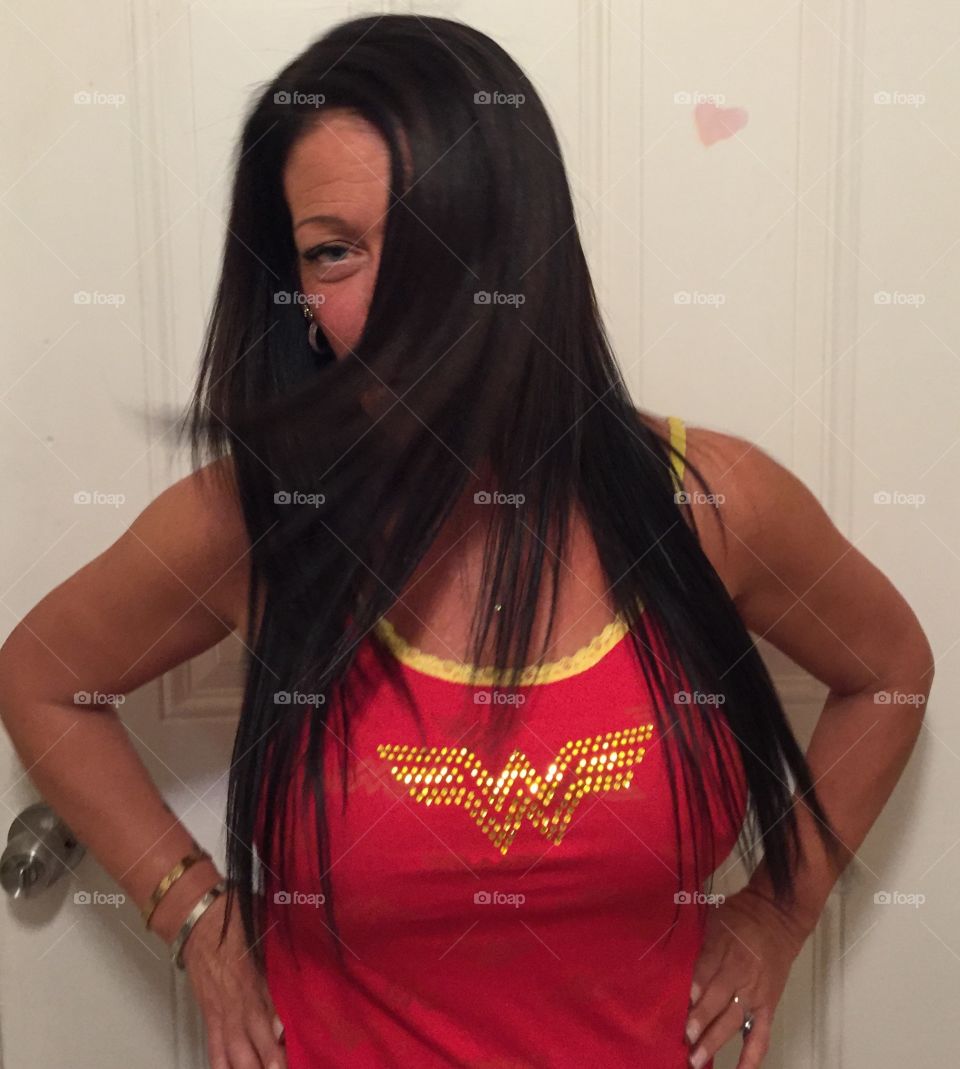 Sexy brunette long hair wonder woman 