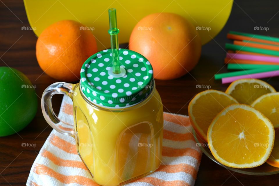 orange juice and fruits healthy food